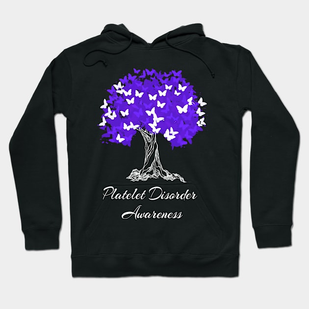 Platelet Disorder Awareness Purple Ribbon Tree With Butterflies Hoodie by MerchAndrey